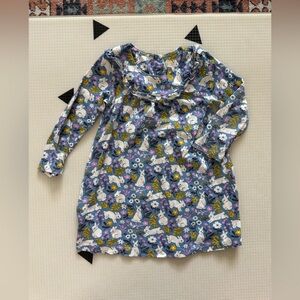 Mini Boden|Baby,Toddler girl Blue Floral Bunny Rabbit print long sleeve dress•••
